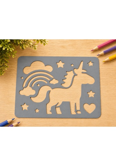 3d Baskı Unicorn Ve Gökkuşağı Çizim Şablonu - Desen Kalıbı - Gri