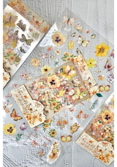 Kolbi Craft 4 Sayfa 70 Adet Şeffaf Sarı Kelebek Çiçek Sticker Bullet Journal Scrapbook Laptop Ajanda Planlayıcı 3 Adet Çok Renkli