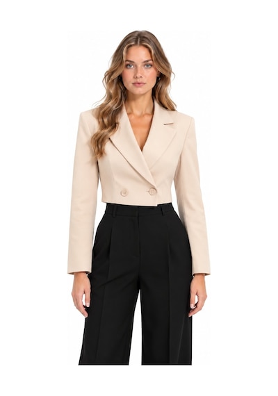 Lafela Kruvaze Kapama Yapılı Crop Blazer Krem
