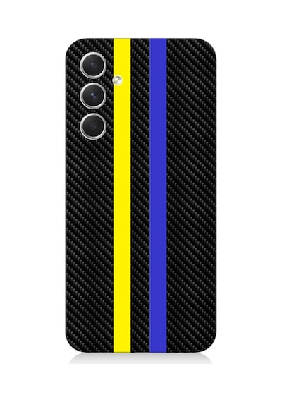 Samsung Galaxy A54 Uyumlu Silikon Kılıf Sarı Lacivert Karbon Motif