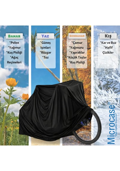 Microcase Su Geçirmez 4 Mevsim Kullanım Bisiklet Brandası 185x110x70 Cm Al5509 Siyah