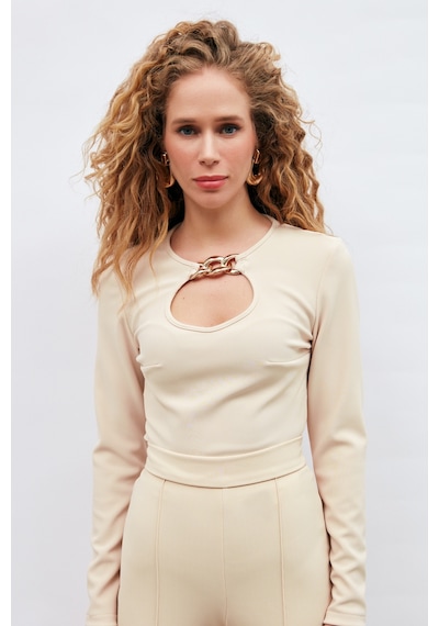 Sateen Zincir Detaylı Bluz - Bej