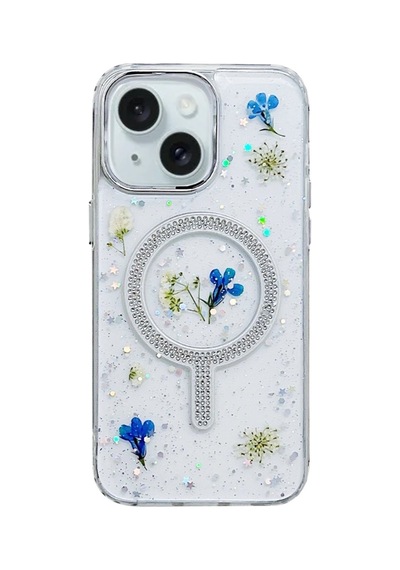 İphone 13 Uyumlu Flower Magsafeli Yeni Tasarım Kılıf - Mavi