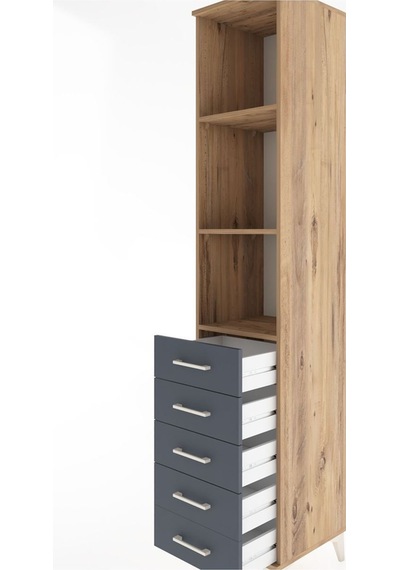 Hyperion Dolap 3 Raflı 5 Çekmeceli 44x44x221 Çam-antrasit Atlas Çam