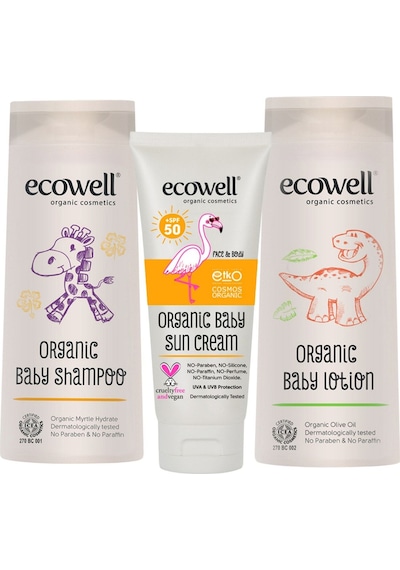 Ecowell Organik Bebek Tatilde Paketi Bebe Şampuanı 300 ML+ Bebek Güneş Kremi + Bebe Losyonu