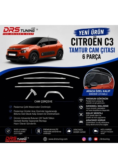 Citroen C3 2016 - 2024 Krom Cam Çıtası 6 Parça