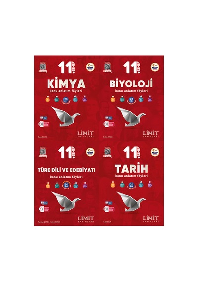 Limit 2027 11. Sınıf Kimya + Biyoloji + Türk Dili Ve Edebiyatı + Tarih Konu Anlatım Föyleri Seti 4 Kitap Maarif Model