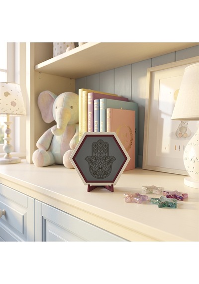 Sanatsal Hamsa Desenli Masaüstü Dekoru, Yaşam Alanlarınızda Modern Bir Atmosfer Yaratan Özel Tasarım 10x10 Cm, Kül Gri