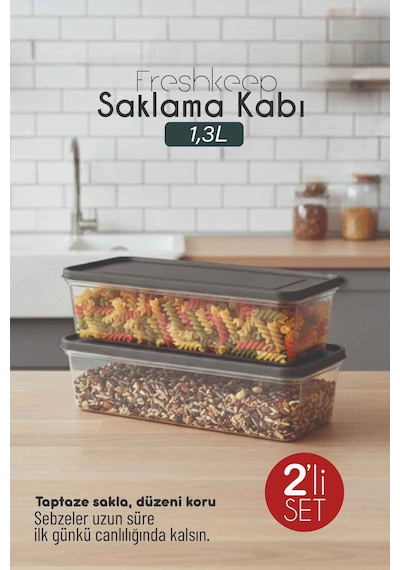 2'li Saklama Kabı 1,3 Litre Derin Dondurucu Mikrodalga Uyumlu Gri