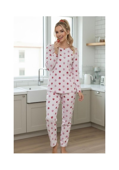 Siyah İnci Mevsimlik İnce Bisiklet Yaka Örme Pijama Takım 7979 Çilek Desenli Siyah İnci Mevsimlik İnce Bisiklet Yaka Örme Pijama Takım 7979 Çilek Desenli