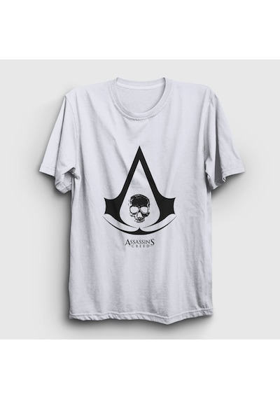 Presmono Unisex Skull Assassin's Creed T-shirt Beyaz