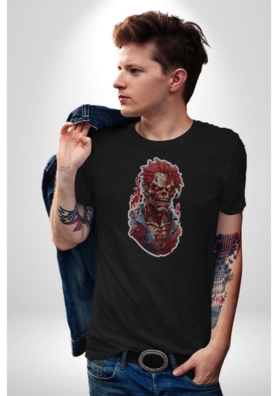 Zombi Kırmızı The Walking Dead Unisex Unisex Siyah Organik Baskılı T-shirt Penye Yüksek Kalite Siyah