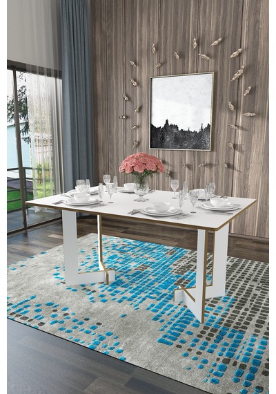 Asra Trend Yemek Masası YM-02 %100 MDF 6 Kişilik Modern Mutfak Masası Beyaz