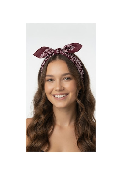 Mollycrush Unisex Mürdüm Şal Desenli Bandana Günlük Saç Aksesuarı, Boyunluk Ve Outdoor Fular Koyu Bordo