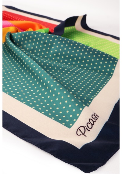 Inno 60x60 Cm Premium Saten Desenli Dikişli Fular Turkuaz