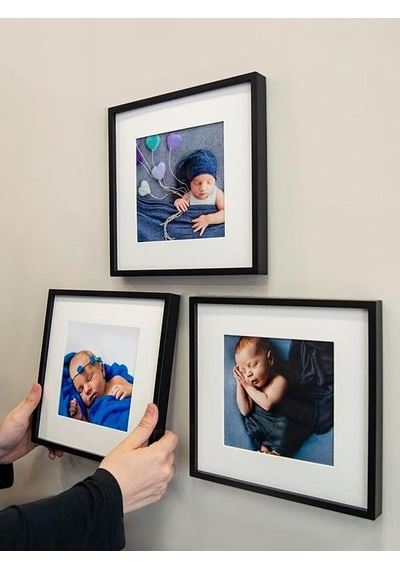 Yapışkanlı Sök-tak Paspartulu Siyah 21x21cm Kare Fotoğraf Çerçevesi - 3'lü Paket