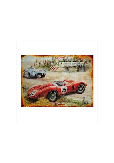 Bedeko Retro Araba Yarışı Tasarım Ahşap Tablo 35 Cm X 50 Cm