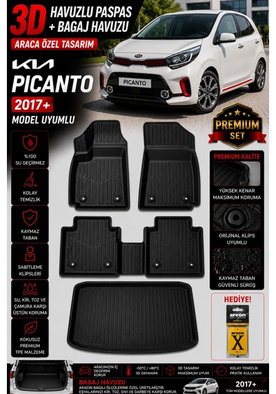 Kıa Picanto 2017 Model Uyumlu 3d Araca Özel Havuzlu Paspas+bagaj Havuzu Birebir Uyum