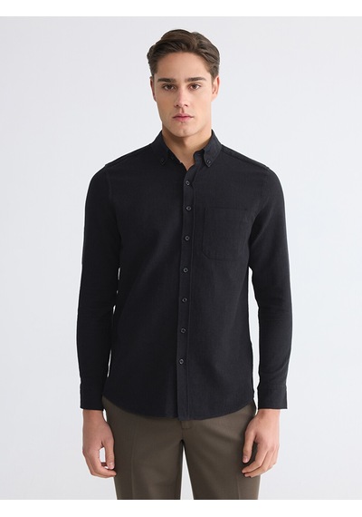 Lcwaıkıkı Classic Siyah Regular Fit Armürlü Erkek Gömlek Lcwaıkıkı Classic Siyah Regular Fit Armürlü Erkek Gömlek