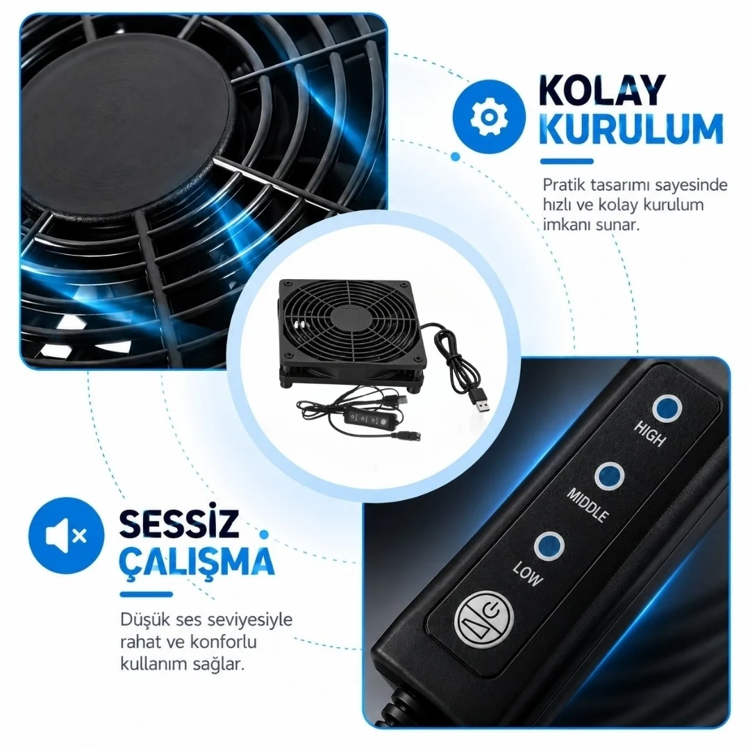 Usb Soğutucu Fan Laptop Modem Konsol Altı Hız Ayarlı 120mm 5v 3 Kademe Aç Kapa Anahtarlı