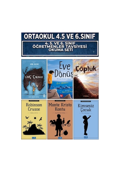 Ortaokul 4.5.ve 6.sınıf Linç Çıkmazı,eve Dönüş,çöplük,robinson Crusoe,monte Kristo Kontu,kimsesiz Çocuk 6 Kitap Set