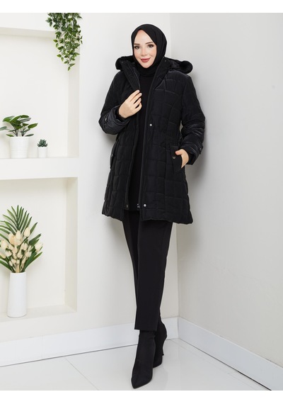 Eslemnur Nova Kumaş Şişme Mont 85cm Siyah