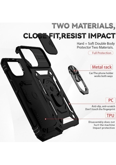 Apsuwa Apple Uyumlu iPhone 14 Plus Kılıf Kamera Korumalı Sürgülü Standlı Tank