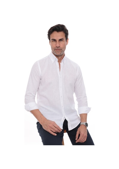 Slim Fit Uzun Kol Yaka Düğmeli Nefes Alan Keten Hediye Kutulu Erkek Gömlek Fs-004548 - Beyaz-3244 Slim Fit Uzun Kol Yaka Düğmeli Nefes Alan Keten Hediye Kutulu Erkek Gömlek Fs-004548 - Beyaz-3244