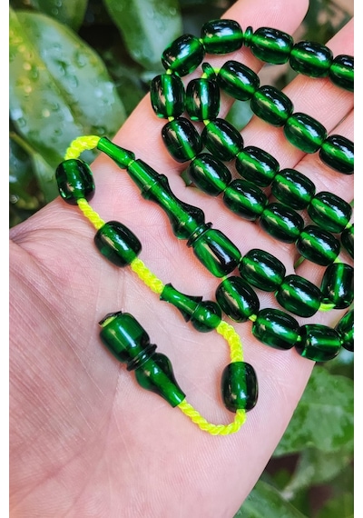 9 x 11 MM Şeffaf Delim Zümrüt Yeşili Katalin Tesbih - Ergin Baran Necef