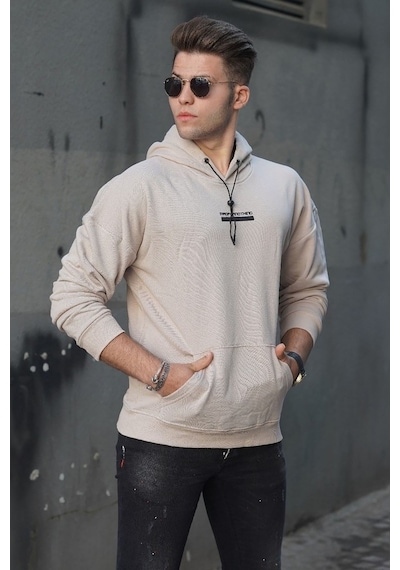 Madmext Bej Baskılı Kapüşonlu Sweatshirt 4722 Bej