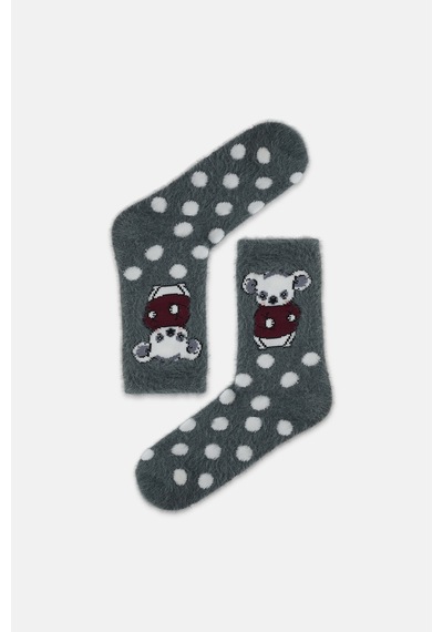 Suwen Fluffy Bear Dots Soket Çorap Wss12010279050 Gri