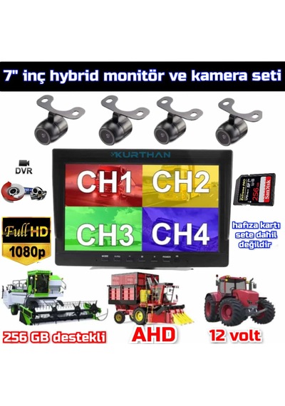 Ahd 1080p 4 Adet Kelebek Kameralı 256 Gb 7 İnç Hybrid Dvr Moni...
