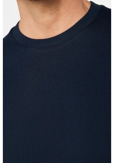 Tudors Unisex Relax Fit Rahat Kesim %100 Pamuk Yumuşak Dokulu Basic Bisiklet Yaka Lacivert Tişört-30849 Lacivert
