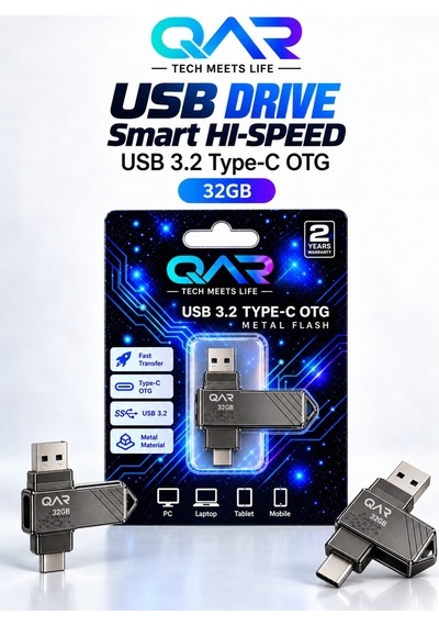 Qar Usb 3.0 Type-c Otg Siyah 32 Gb Metal Flash Bellek