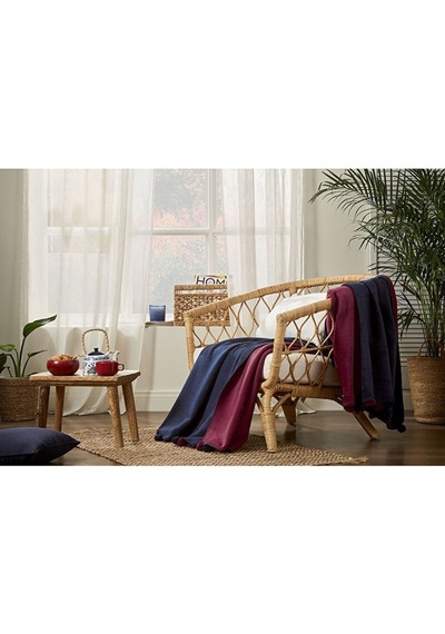 Özdilek Colourist Ponponlu Çift Kişilik Çift Taraflı Pamuklu Battaniye 180x220 473069 Indigo