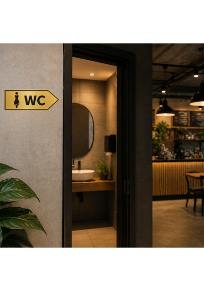 Wc Yön Tabelası Metal Levha 20x10 Cm Gold Renk Tuvalet Yönlendirme Levhası Sağ Ok Bayan