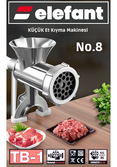 Elefant Tb-1 Manuel Et Kıyma Makinesi No 8 Katı Alüminyum