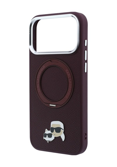 Apple iPhone Uyumlu 18 Pro Max Kılıf Karl Lagerfeld Lisanslı M-safeli K&c Metal Logolu Pu 360 Standlı Kapak Bordo