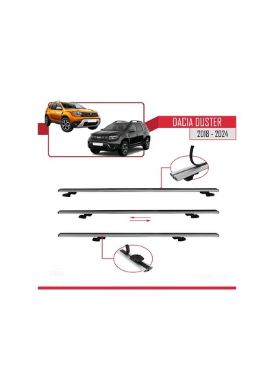 Accessorypart Dacia Duster 2018 Ve Sonrası İle Uyumlu Basıc Model Ara Atkı Tavan Barı Gri 3 Adet