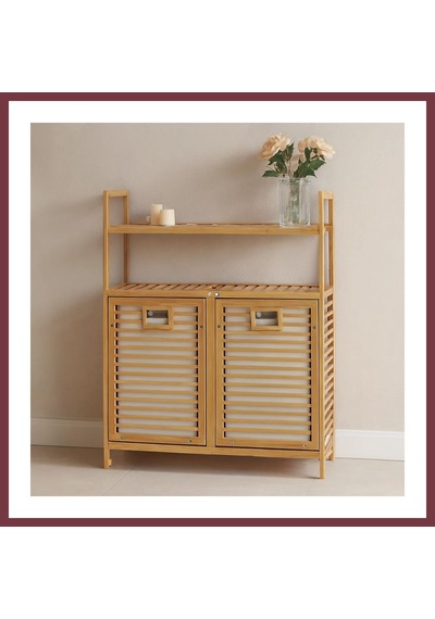 Storeşahin Bambu Kirli Çamaşır Sepeti 2 Bölmeli 2 Kat Organizer 80x33x87 Cm Shn0720