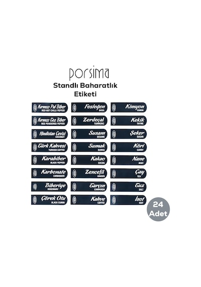 Porsima 1165 Random Standlı Kendinden Yapışkanlı Kaşıklı Kapaklı Baharatlık Seti 12'li Beyaz - Siyah Siyah - Beyaz