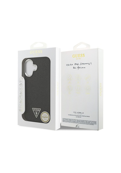 Apple Uyumlu iPhone 17 Kılıf Guess Lisanslı M-safeli Metal Kamera Çerçeveli Üçgen Logolu Glitter Siyah Siyah