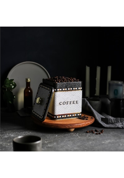 Mosaic Coffee Desenli Kare Metal Saklama Kabı 12 x 12 x 13.7 CM 1.8 L Çok Renkli