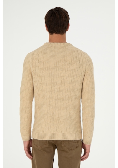 U.S. Polo Assn. Erkek Slim Fit Bisiklet Yaka Kum Kazak 50297050-VR085