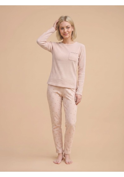 Wordex Mırano 3115 Waffle Soft Kumaş Düz Renk Kışlık Ev Kadın Pijama Takımı Bej