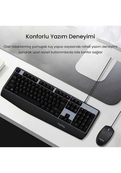 Mk500a Ergonomik Kablolu Türkçe Q Klavye Mouse Seti Siyah Diğer