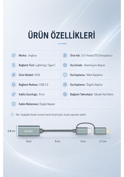 Lightning Ve Type-c Otg Dönüştürücü Kablo, Usb 2.0 Adaptör, Apple iPhone Uyumlu İpad Android Tablet , Klavye Mouse Usb Bellek Gamepad İçin, Naylon Örgülü Tak Çalıştır S510