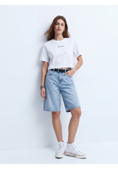 LTB Baby Tee Yazı Baskılı Beyaz T-shırt