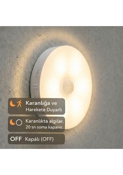 Hareket Sensörlü Ledli Gece Lambası Şarj Edilebilir, Taşınabilir 4000k Günışığı 2 Adet Çok Renkli