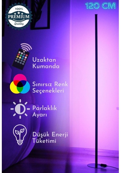 Tr Rgb Dekoratif Köşe Led Lambader Işık Kumandalı 16 Renk Ayaklı Led Işık 120 Cm Abajur Gece Lambası Diğer